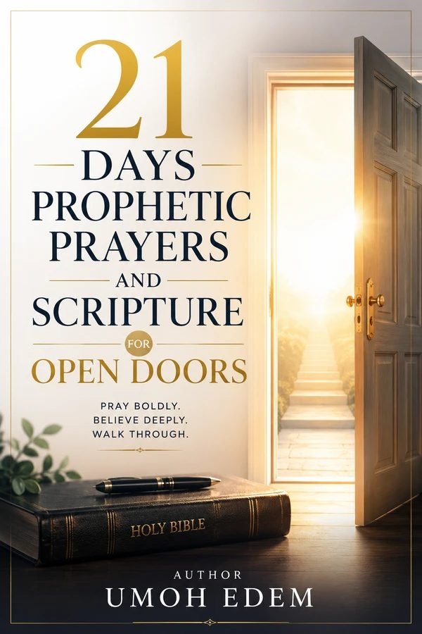 Book cover: 21 Days Prophetic Prayers and Scripture for Open Doors